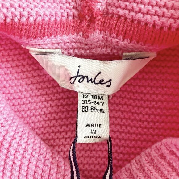 Joules Baby Girl 12-18 Mos Cardigan Sweater Hooded Pink Buttons Apple Worm - Picture 2 of 8